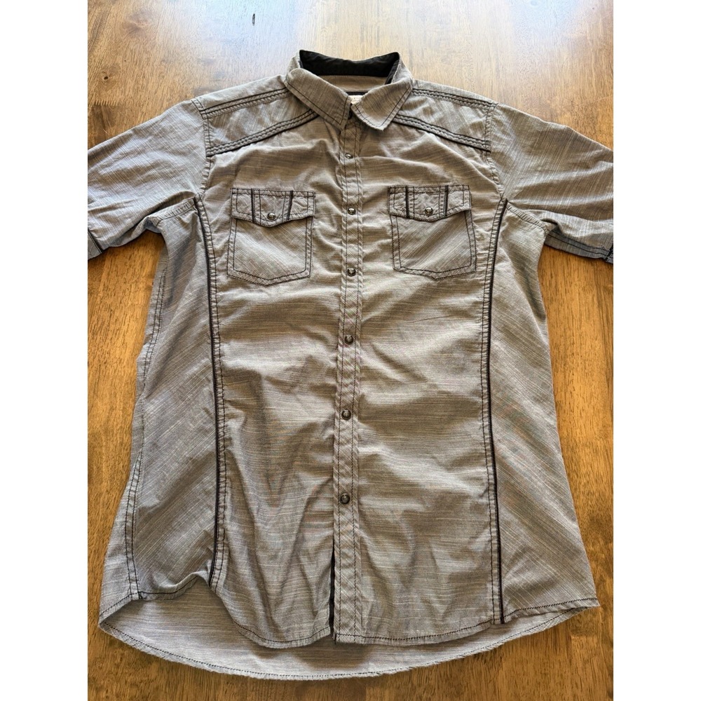 BKE Men's M Gray Solid Point Collar Long Sleeve Cotton Athletic Fit Pockets